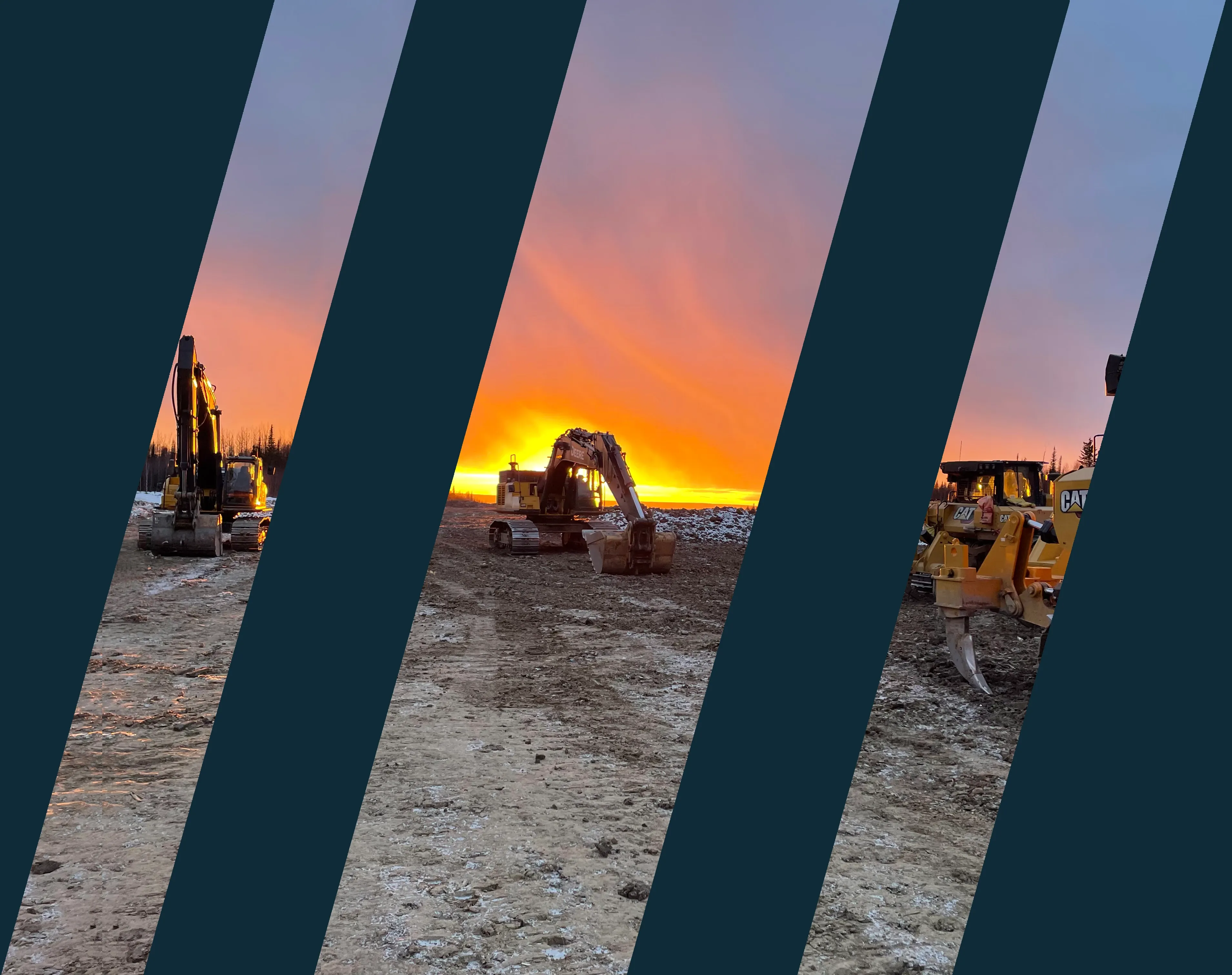 An excavator backlit by the setting sun
